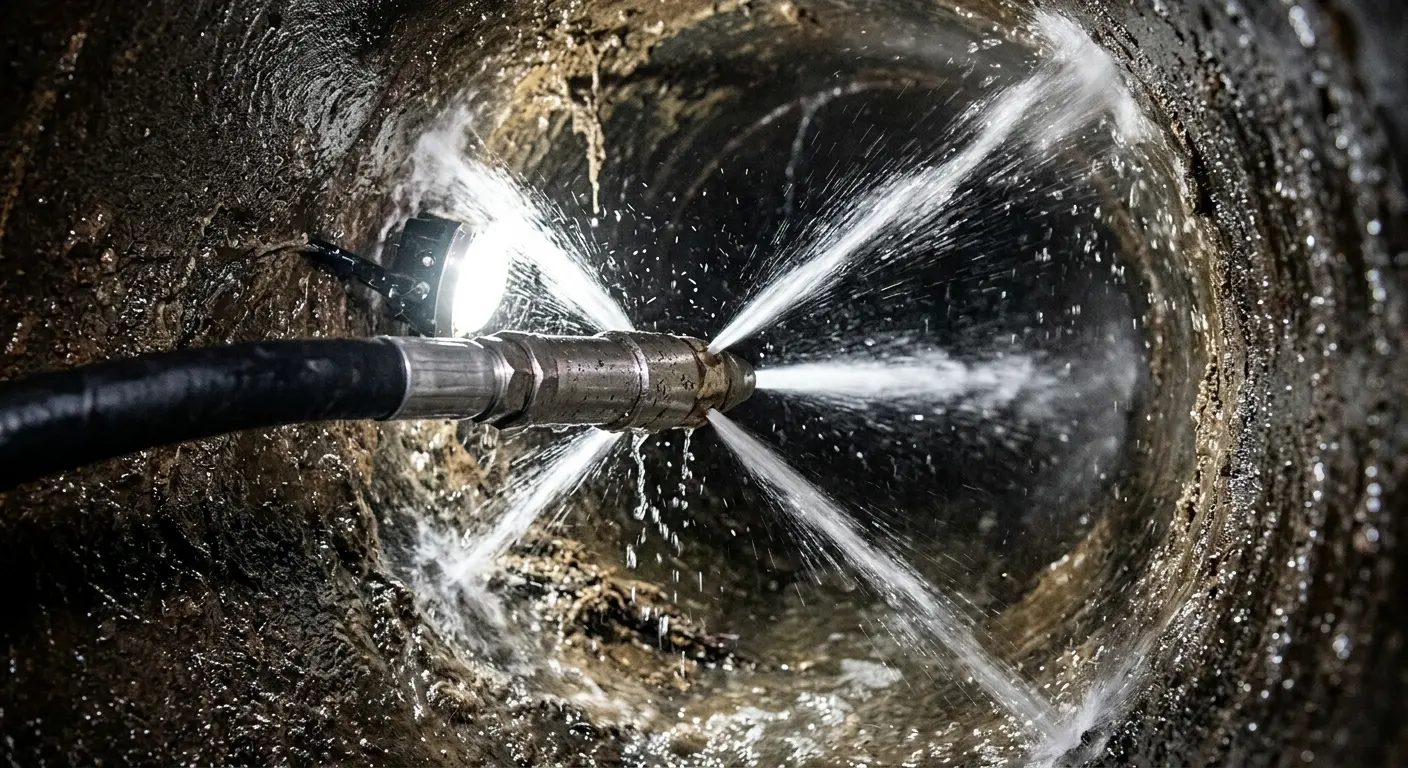 High-pressure hydro jetting nozzle cleaning sewer pipe for Sewer Cleanout in Glendale Heights